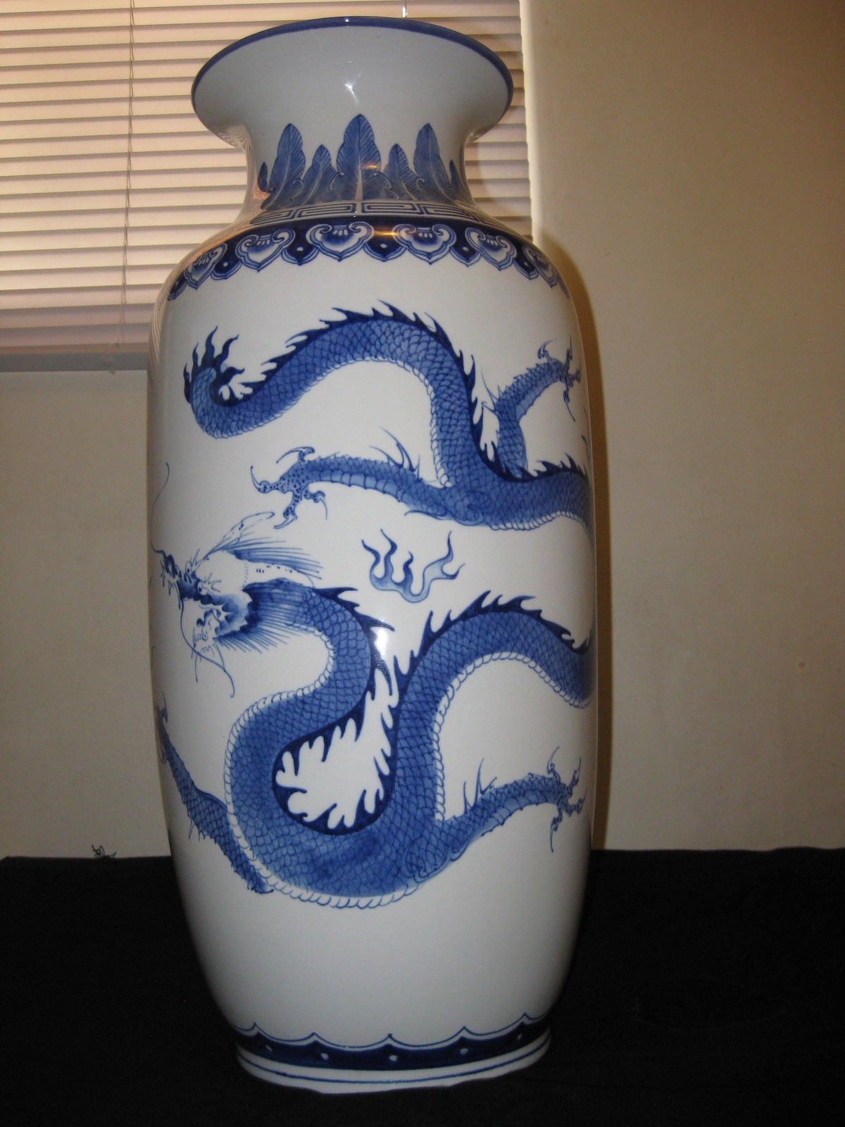 CHINESE BLUE & WHITE TWO DRAGONS AND PEARL PORCELAIN VASES