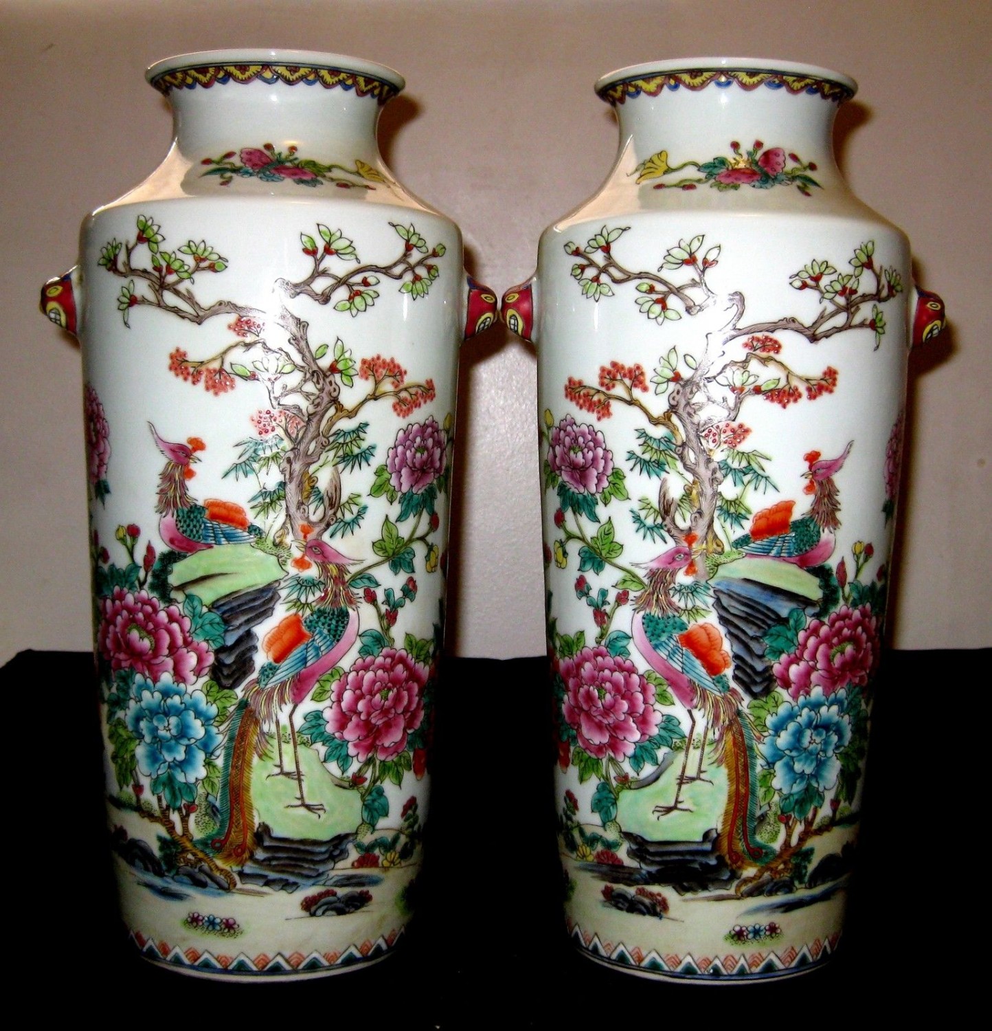 A Pair Of Rare Phoenix,Chinese Antique Vases.Qing Period, XianFeng Mark.