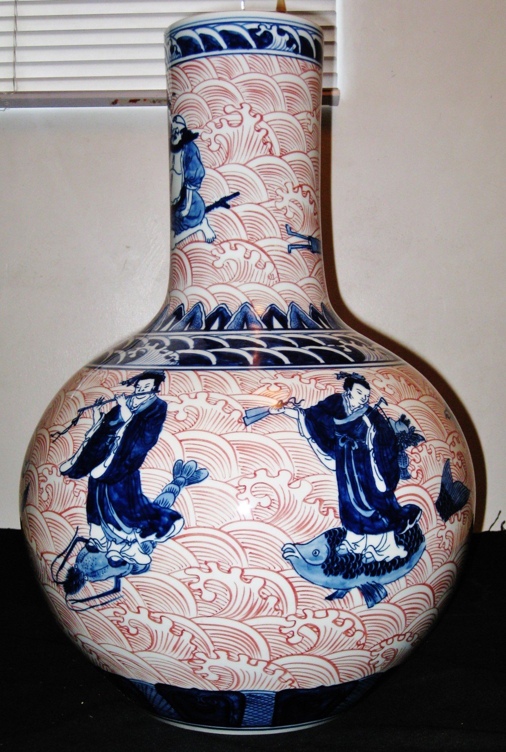 Chinese B&W Underglaze Red 8 Immortals Porcelain Vase,Dao Quang Mark,19thC. NR.